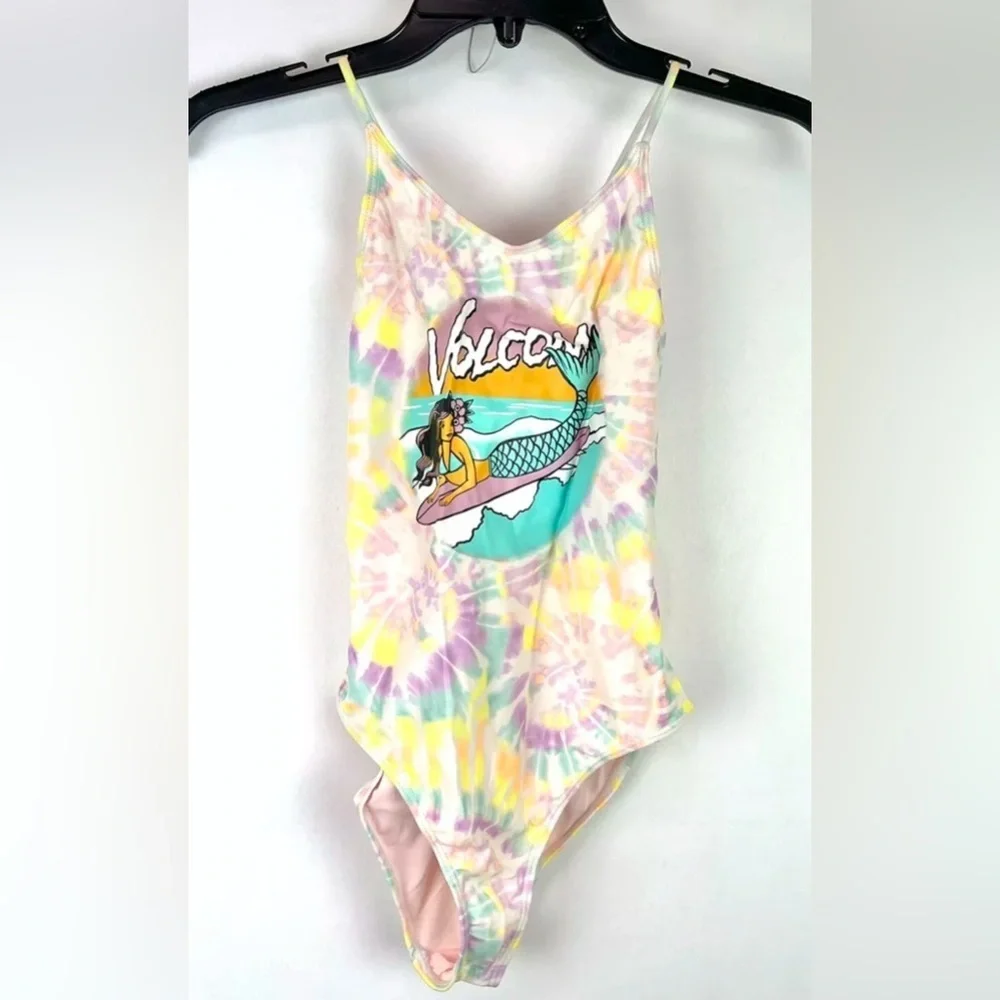 Volcom Girl’s Yellow Tye Die One Piece Swimsuit Size 12
